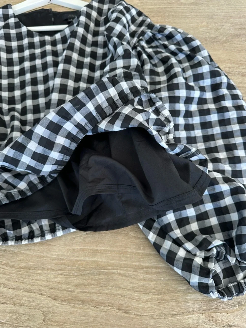 J. Crew Oversized Puff-sleeve top in gingham black white Cotton Blend size L $78